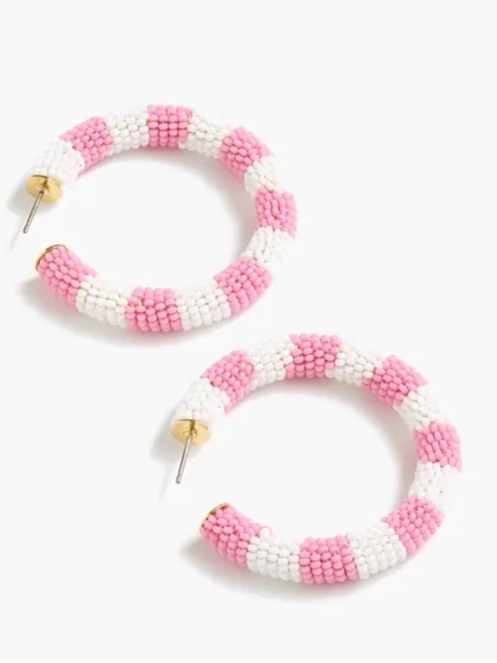 RARE Alison Lou x J.Crew Pink & White Beaded Hoop Earrings | 2018
